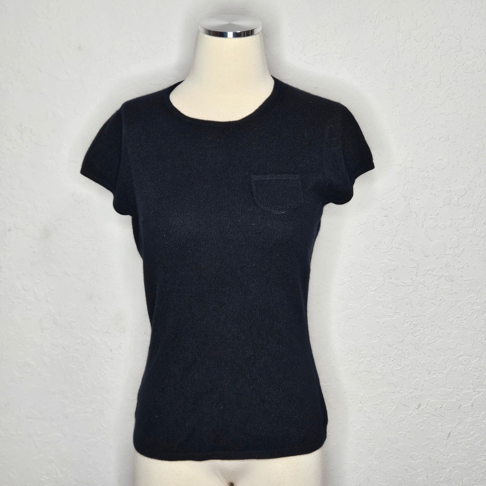 Express‎ Women Black 100% Cashmere Short Sleeve Crewneck Mini Tee Sweater NWT